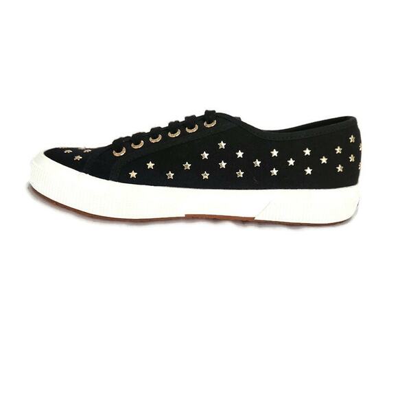 Superga Women's Black Canvas Gold Star Studs Low Top Sneakers Size 40 - Picture 3 of 8